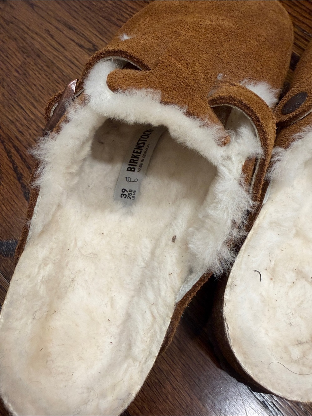 Birkenstock Suede Shearling-Lined Clogs in Cognac - Picture 2 of 4